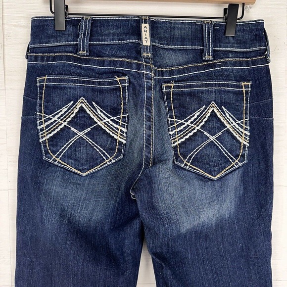 Ariat Real Rosy Denim Jeans Women 29R (29x32) Low Rise Boot Cut Blue Dark Wash - Picture 6 of 15
